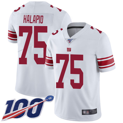 Men New York Giants #75 Jon Halapio White Vapor Untouchable Limited Player 100th Season Football NFL Jersey